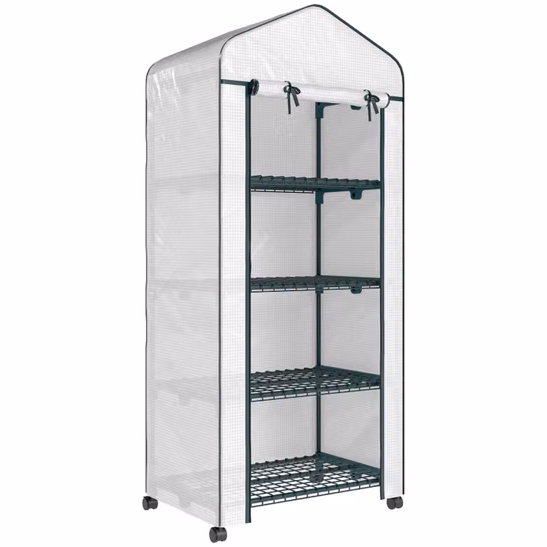 Outsunny Broeikas met 4 Planklagen en Weerbestendige Folie, Wit, H x B x D: 165 x 69 x 50 cm