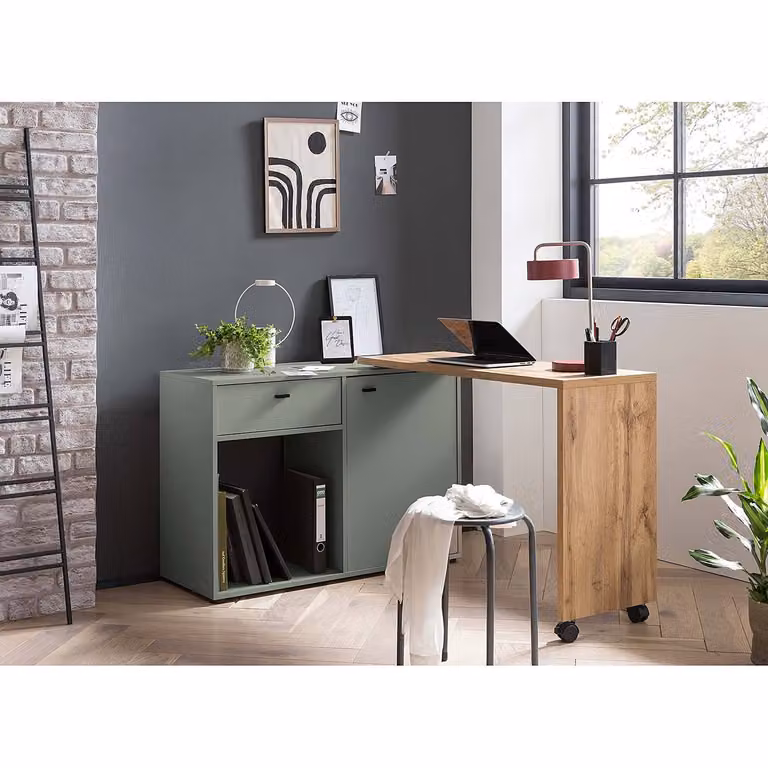 home24 Hoekbureau Tiny Working groen/mintgrijs B: 100 cm, D: 75 cm, H: 134 cm