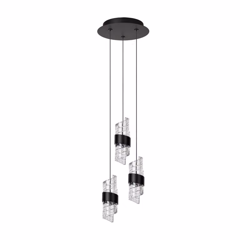 Lucide Kligande Design Hanglamp - Zwart en Transparant - 3-Lichts LED - Dimbare Hanglamp met Warm Wit Licht