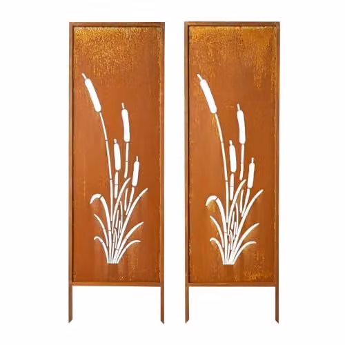 VEVOR Set van 2 metalen paravents met plantenpatroon, roestbruin, B/D/H: 50 x 50 x 160 cm