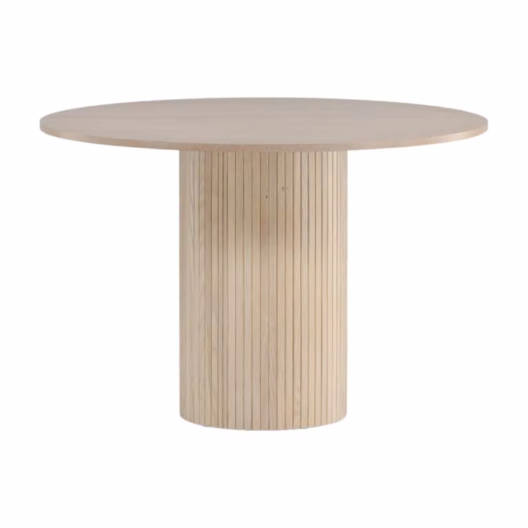 QUVIO Ronde eettafel - Whitewash - MDF en fineer - Diameter: 110 cm, Hoogte: 75 cm