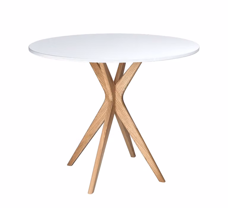 Ronde tafel Jubi van essenhout in wit, doorsnee 80 cm