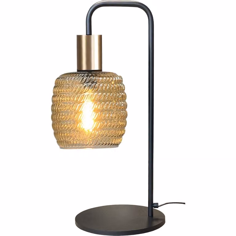 Masterlight Bounty Tafellamp met geribbeld glas in zwart en goud/messing