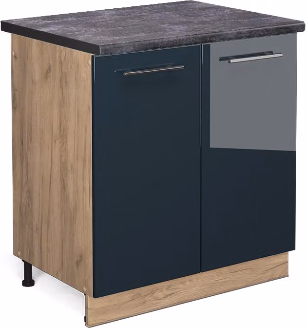Vicco Fame-Line Wastafelkast Donkerblauw hoogglans met Antraciet wastafel, 80 cm