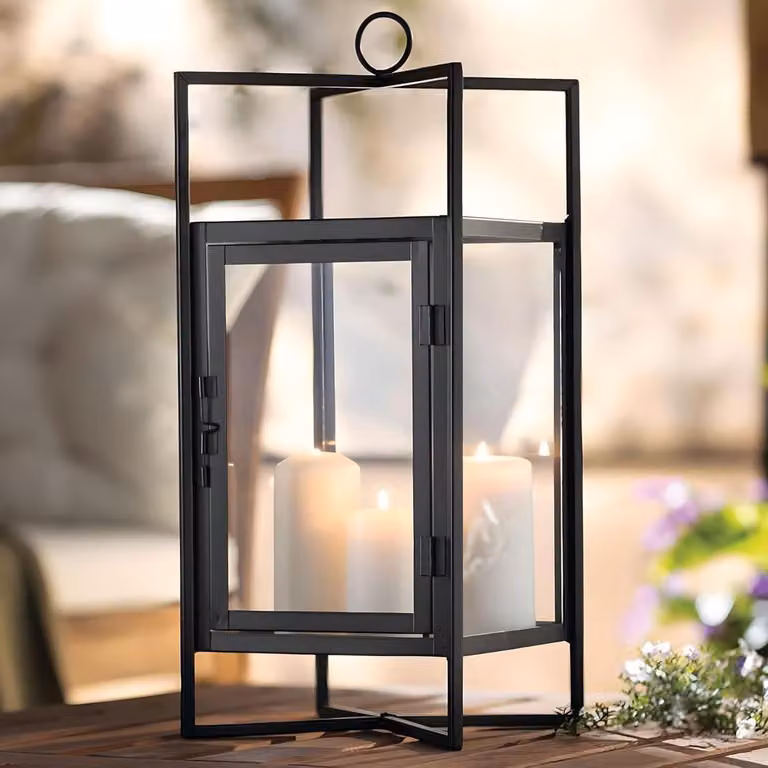 Decoratieve Lantaarn Zwart - Industriële Chic Windlicht Kandelaar voor Sfeerverlichting - Hoogte: 46 cm
