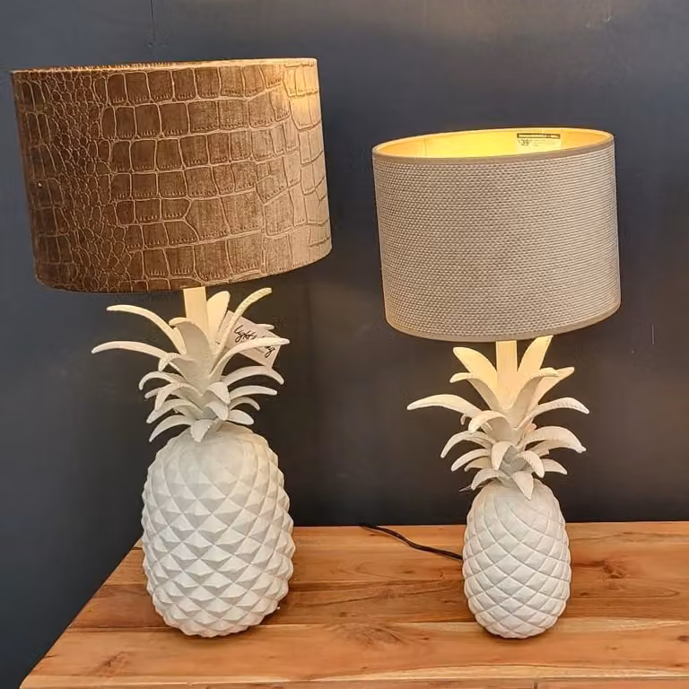 Light en Living Tabletop Lampvoet Pineapple Crème Beige Wit Keramiek B: 20 cm, D: 19 cm, H: 42 cm