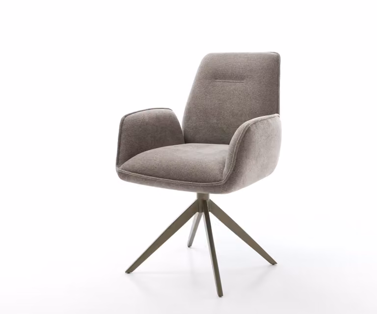 DELIFE Draaistoel Zoa-Flex met armleuningen, beige textiel en zilveren metalen onderstel, 360 graden draaibaar