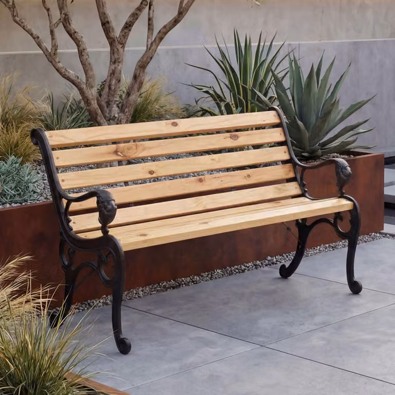 Mendler Tuinbank voor volwassenen met armleuningen, houten zitbank voor tuin of terras