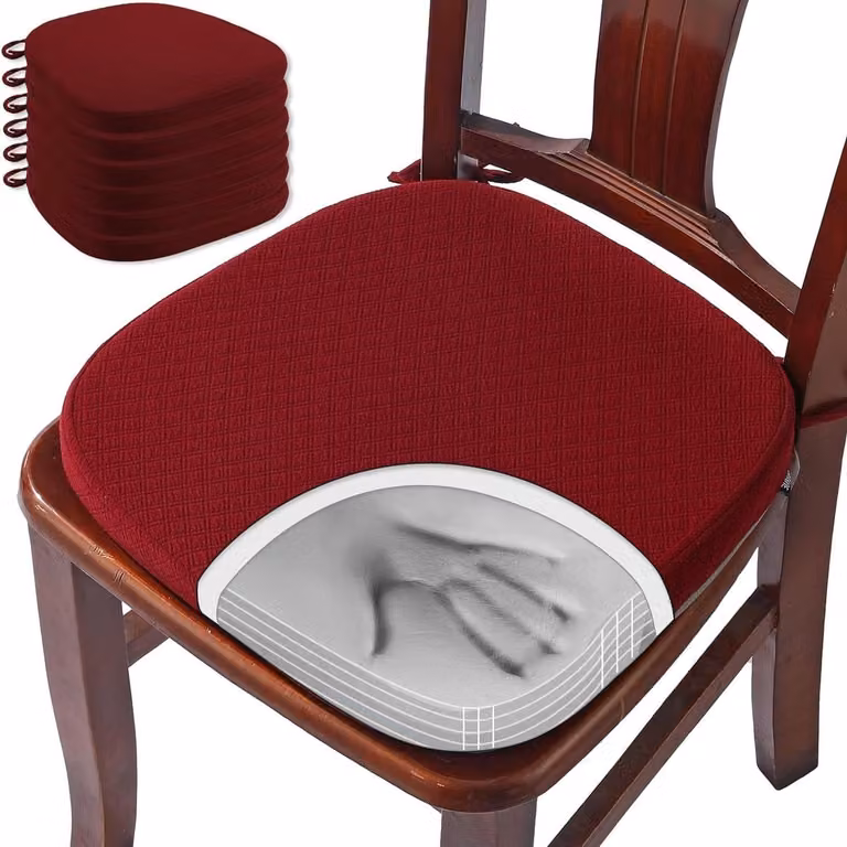 Set van 6 Traagschuim Zitkussens met Afneembare Hoes - Bordeauxrood - Diameter: 40 cm
