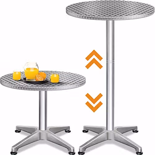 Casaria 2in1 Aluminium Statafel in hoogte verstelbaar, Rond, Ø 60 cm, Zilver