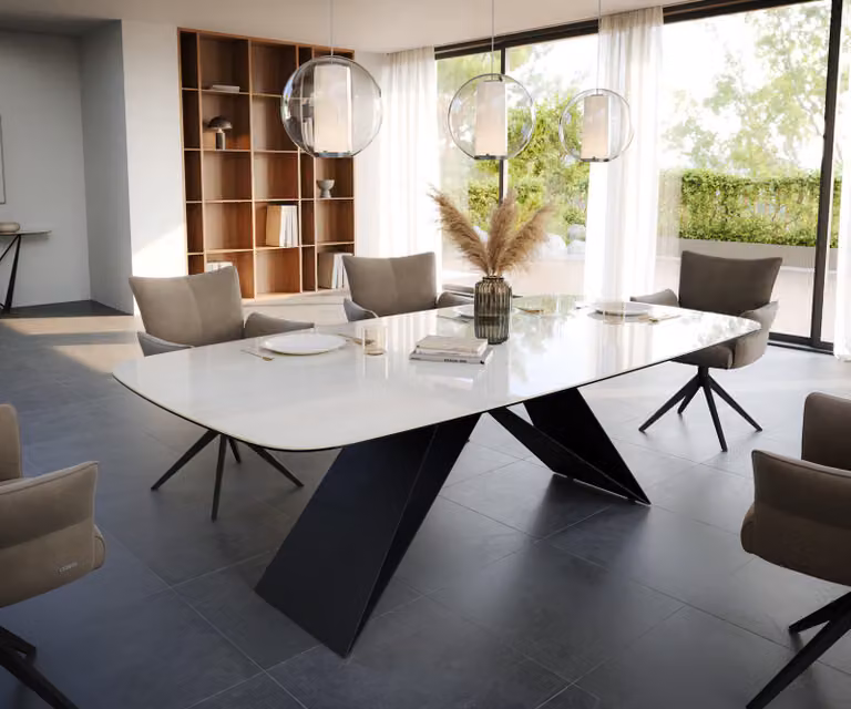 DELIFE Eettafel Edge Boot Onyx Champagne Keramiek met V-onderstel Platstaal Zwart B/D: 240 x 120 cm
