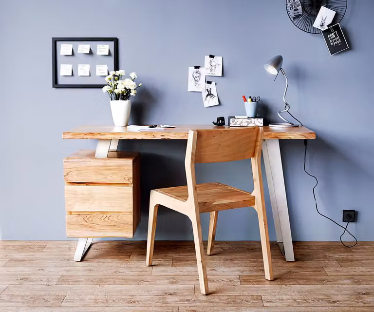 DELIFE Bureautafel Live-Edge Acacia en Metaal, Bruin/Zilver, B: 147 cm, D: 62 cm, H: 76 cm