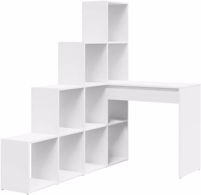 Wit houten hoekbureau met opbergruimte voor uw home office - B/D/H: 1015 x 1495 cm