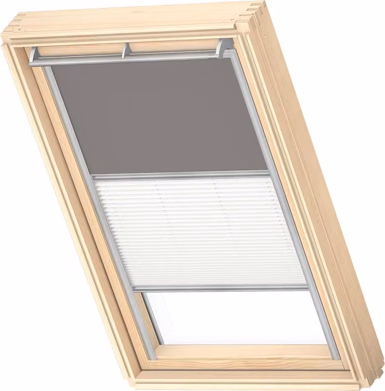 Velux Origineel Verduisterend Rolgordijn Plus Plissé DFD, Zilveren Kozijn, Grey, UK08