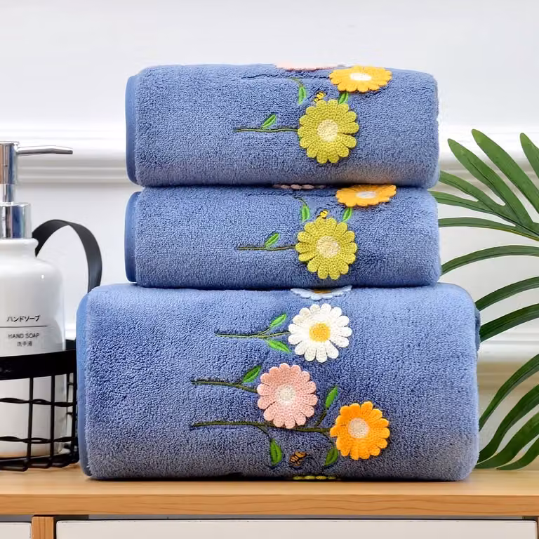 3-delige handdoekset blauw met 2 theedoeken en 1 baddoek, absorberend en sneldrogend, B/D/H: 34,01 x 75,01 cm en 70,0 x 140,0 cm