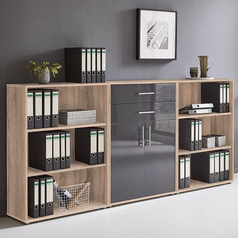 home24 Kastenset 3-delig modern B/D/H: 114 x 33 x 85 cm bruin Sonoma eikenhout en antraciet hoogglans