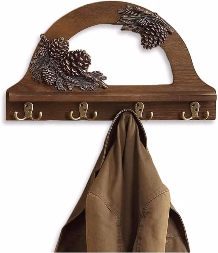 Houten wandkapstok met plank in vintage landelijke stijl, Breedte: 53 cm, Natuurlijk hout