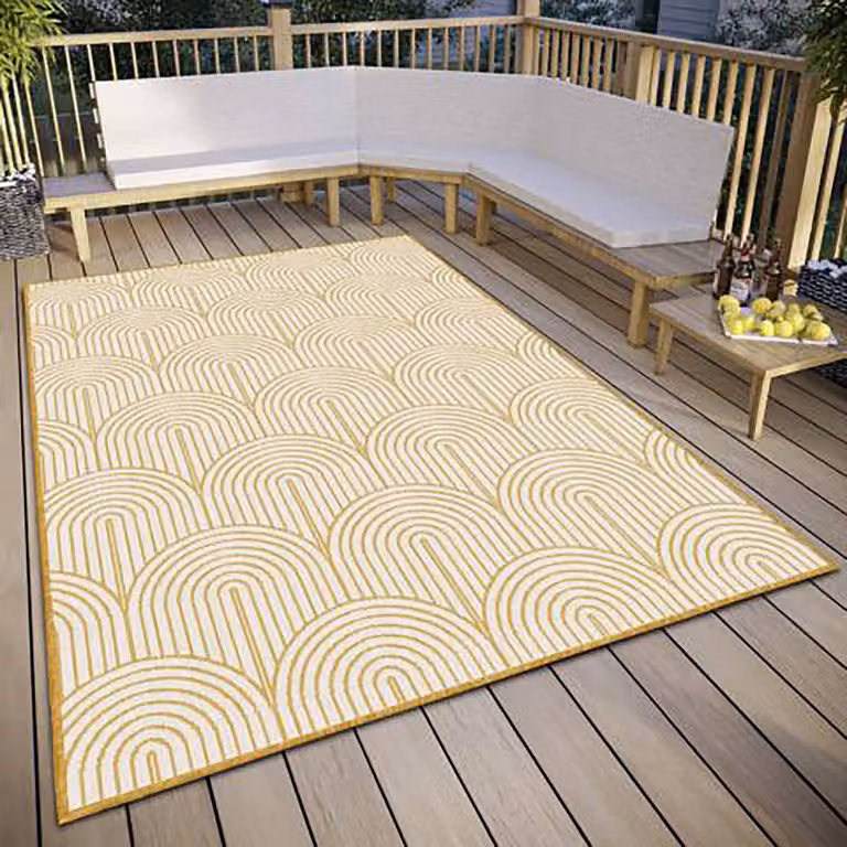 Hanse Home Binnen- en buitentapijt Pangli, modern, okergeel/oranje/wit, 200 x 290 cm