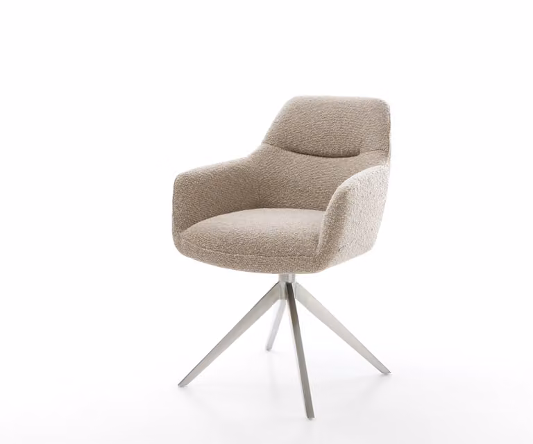 DELIFE Pejo-Flex Draaistoel met Bouclé Bekleding en RVS Kruisframe, 360° Draaibaar en Rocker-functie, Beige/Bruin/Zilver