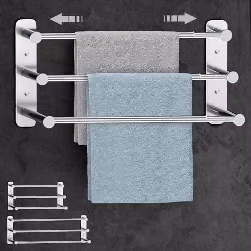 Lannvna Uitschuifbaar Handdoekrek zonder boren - RVS - 37-70 cm - Zilver