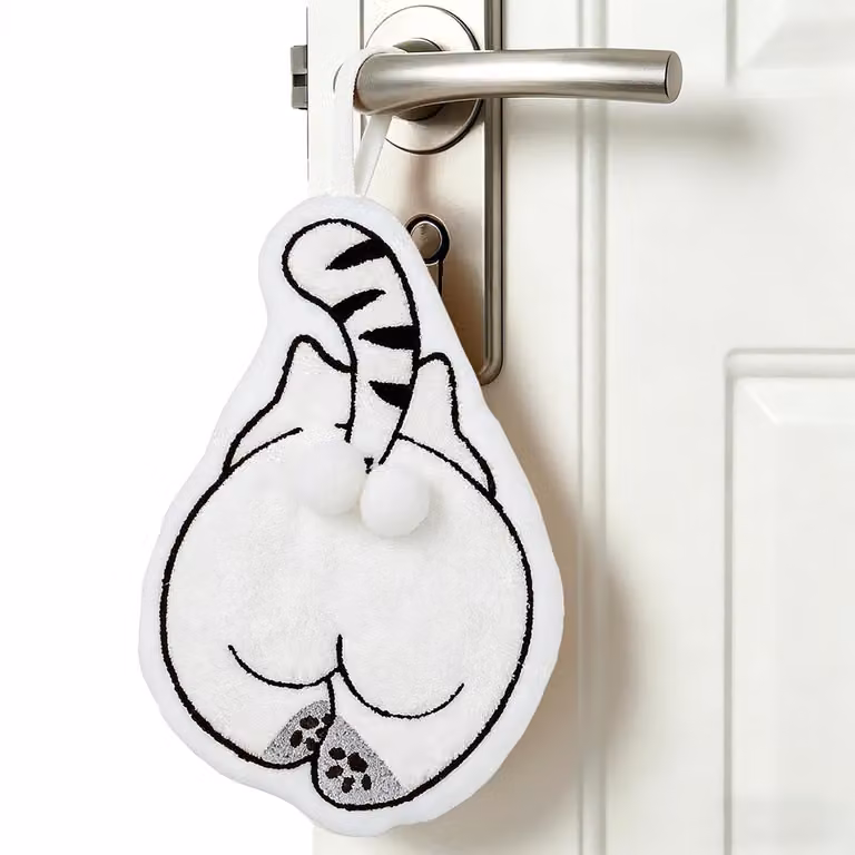 Cartoon Kat Pluche Handdoek Wit - 30 x 25 cm