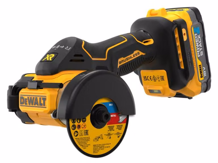 DeWalt DCS438E2T-QW Multimateriaalzaag 18V Powerstack met borstelloze motor, diameter zaagblad 76mm, M10, inclusief beschermkap, 3x zaagbladen, 2x 1,7 Ah Powerstack accu's en oplader