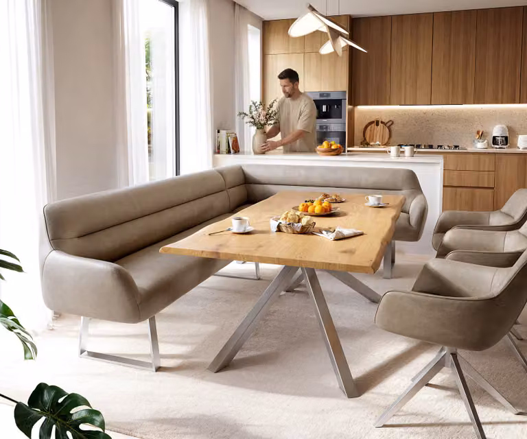 DELIFE Eetkamerbank Taya-Flex L-vormig, Beige, B: 282 cm, D: 190 cm, H: 87 cm