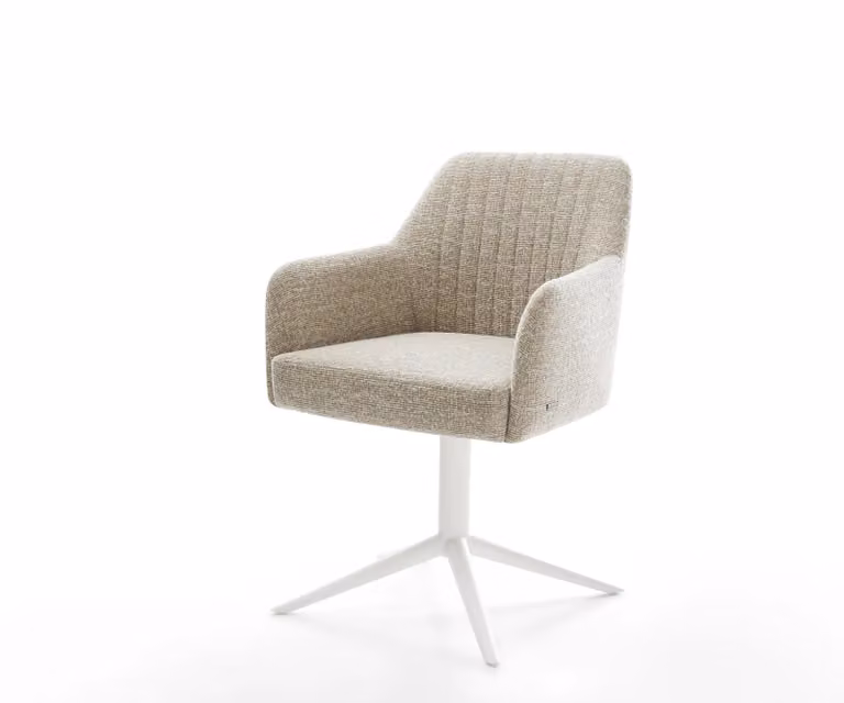 DELIFE Draaistoel Greg-Flex beige geweven stof met wit kruispoot en 360 graden draaibaarheid