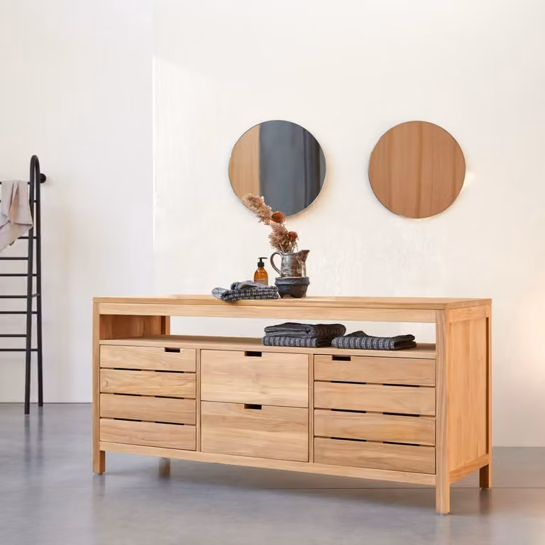 Tikamoon Serena Opbergmeubel in massief teak - Bruin - B/D/H: 165 x 55 x 78 cm