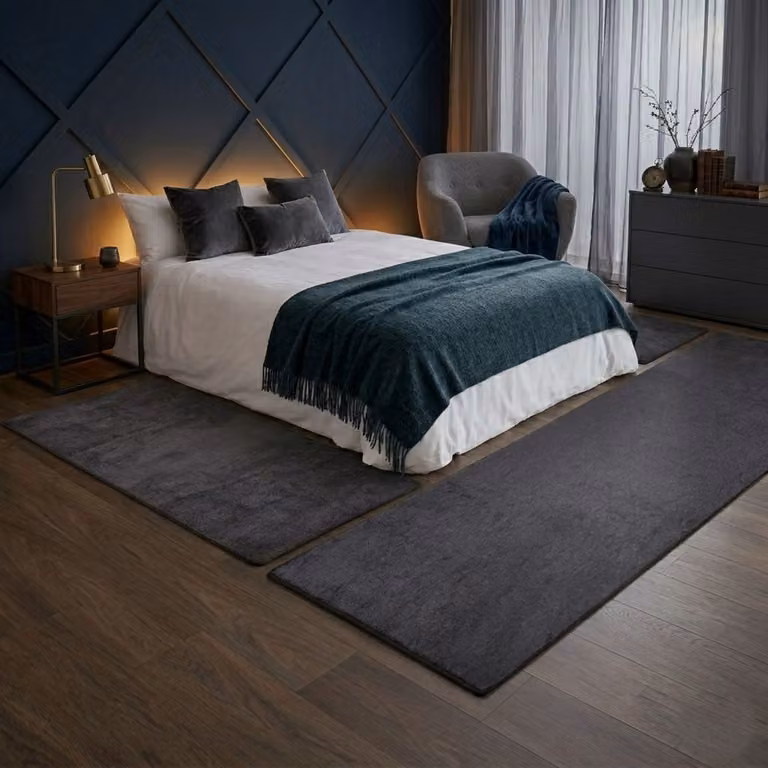 FLOORDIREKT Dynasty Slaapkamer Vloerkleed Set - Antraciet - 1 Loper 67 x 330 cm en 2 Lopers 67 x 130 cm