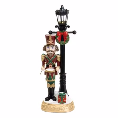 Goodwill Notenkraker op lantaarnpaal met batterijlampje, rood-groen-goud-crème, H 46 cm