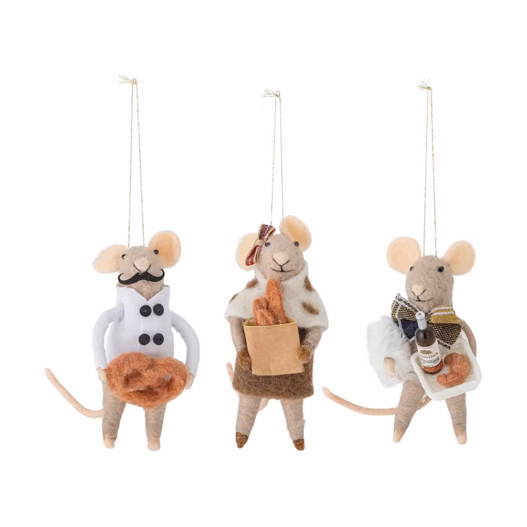 Bloomingville Peo kerstboomhangers van wol, 3-delig, wit en beige