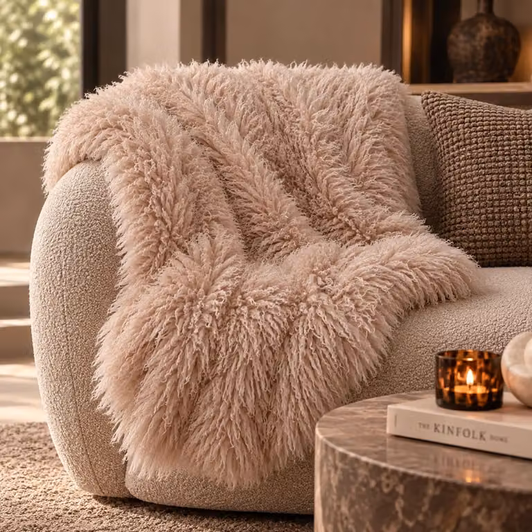 Rexx Plaid Beige voor volwassenen, Fluffy Faux Fur, B/D: 140 x 170 cm