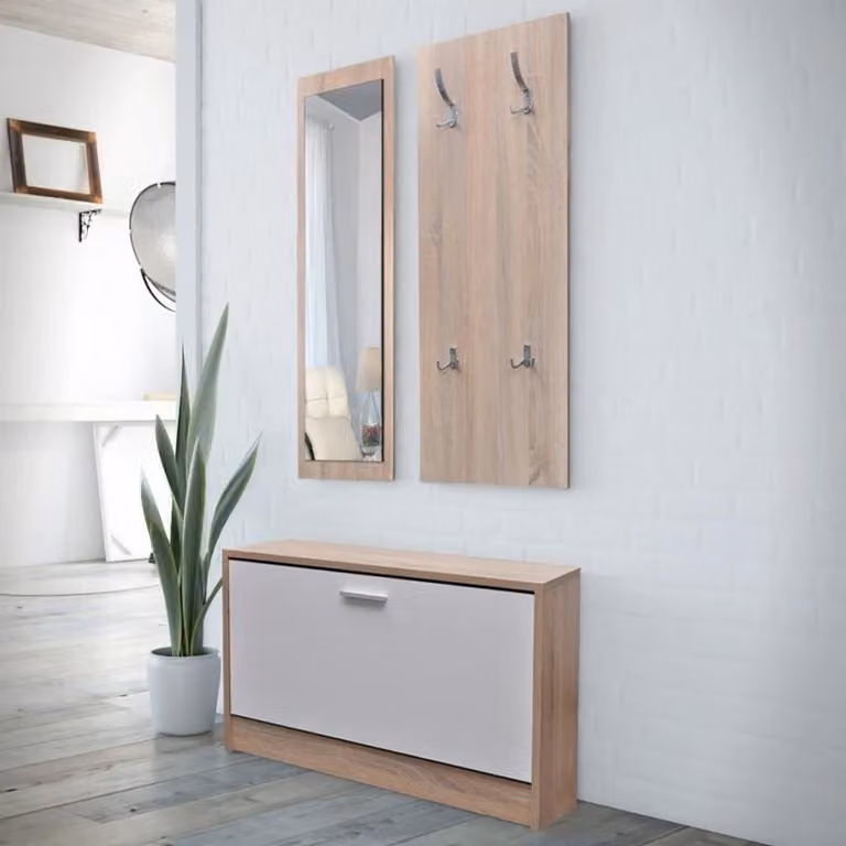 Garderobe set Eiken - 3-in-1 Opbergmeubel voor de entree - Breedte: 80 cm