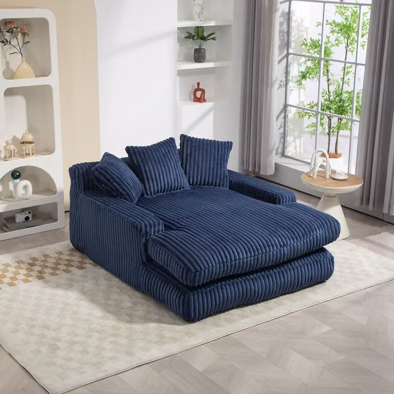 FloraGrace Ergonomische Chaiselongue Bodemsofa met 3 Kussens - Corduroy - Navy