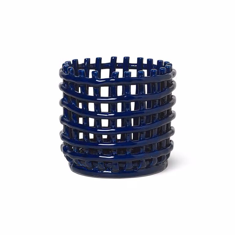 Ferm Living Ceramic gevlochten mand open weave Blauw Ø16 cm
