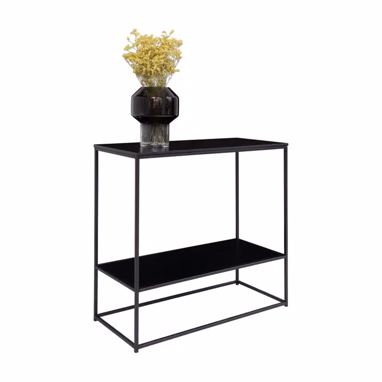 QUVIO Bijzettafel industrieel met 2 planken, Staal, Zwart, B/D/H: 80 x 36 x 80 cm