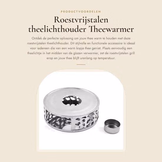 Elektrische glazen theepot met roestvrij staal - 0,5 liter - 800 watt - Wit en zilver