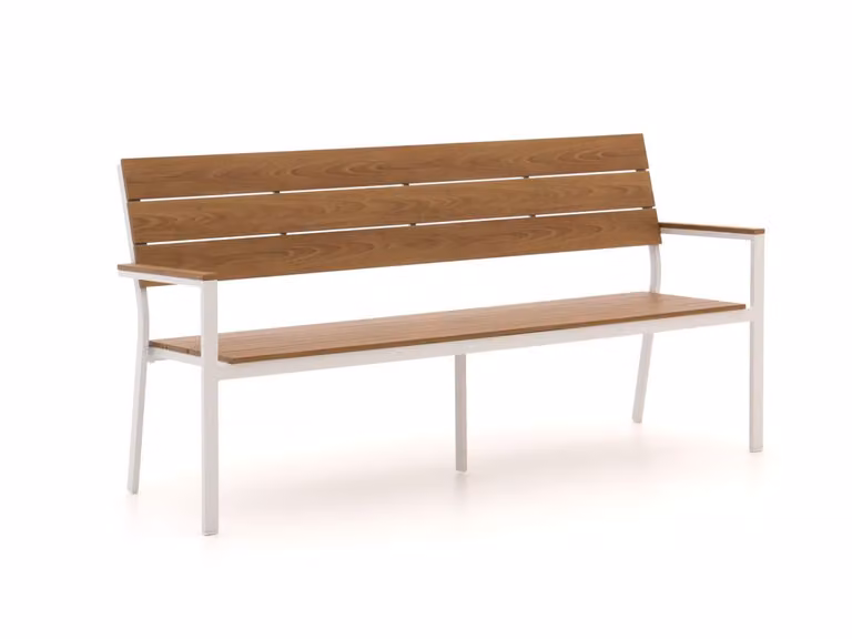 Bellagio Parkbank voor 3 personen, wit aluminium met houtlook en armleuningen