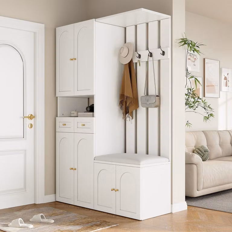 Sweiko Halmeubel Kapstokset met schoenenkast, 4 haken en 2 lades, Wit, B/D/H: 110 x 37 x 180 cm