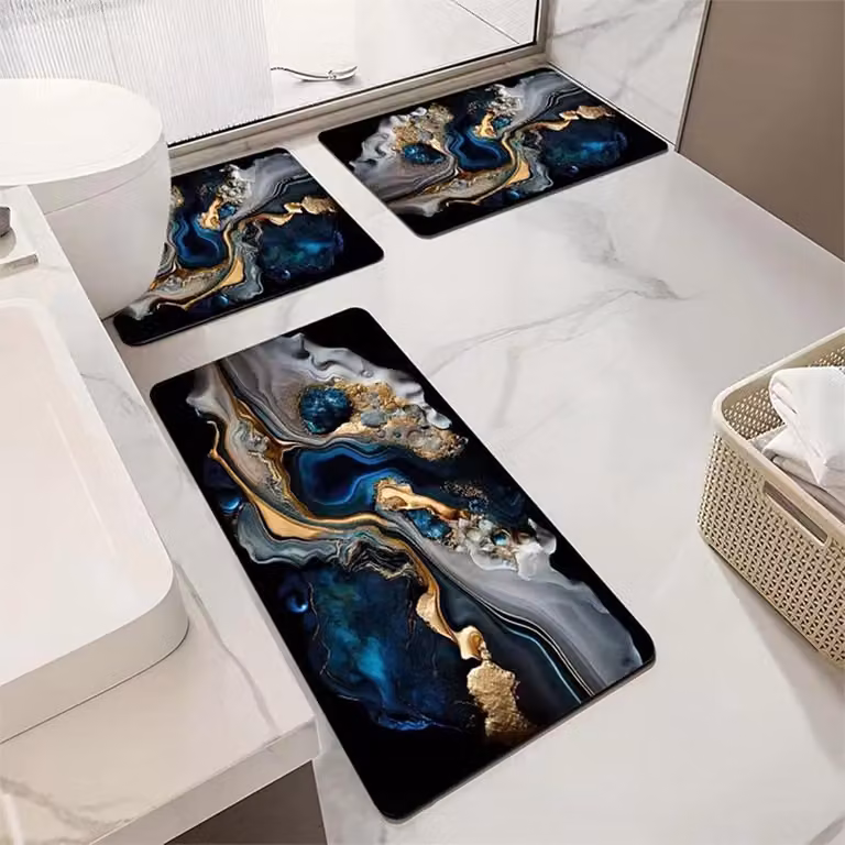 3-delige badkamermat set in goud zwart met antislip onderkant
