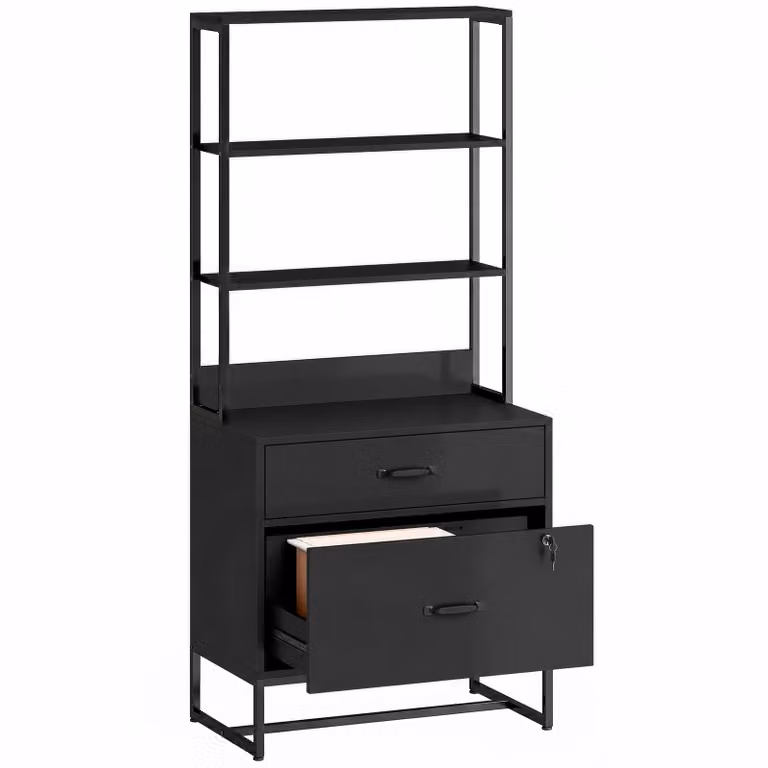 HOMCOM Archiefkast met lades en boekenrek voor A4, Letter en Legal, zwart
