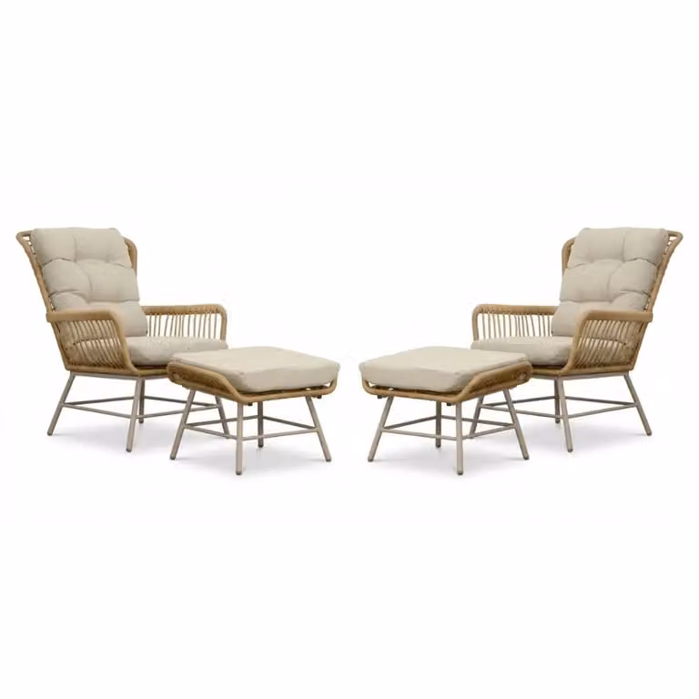 Dex lounge balkonset voor 2 personen | Touw en aluminium | Bamboo Beige | 4-delig
