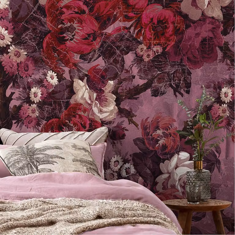 home24 Fotobehang Magnifique Floral Glamour Roze Rood Paars B: 400 cm, H: 280 cm