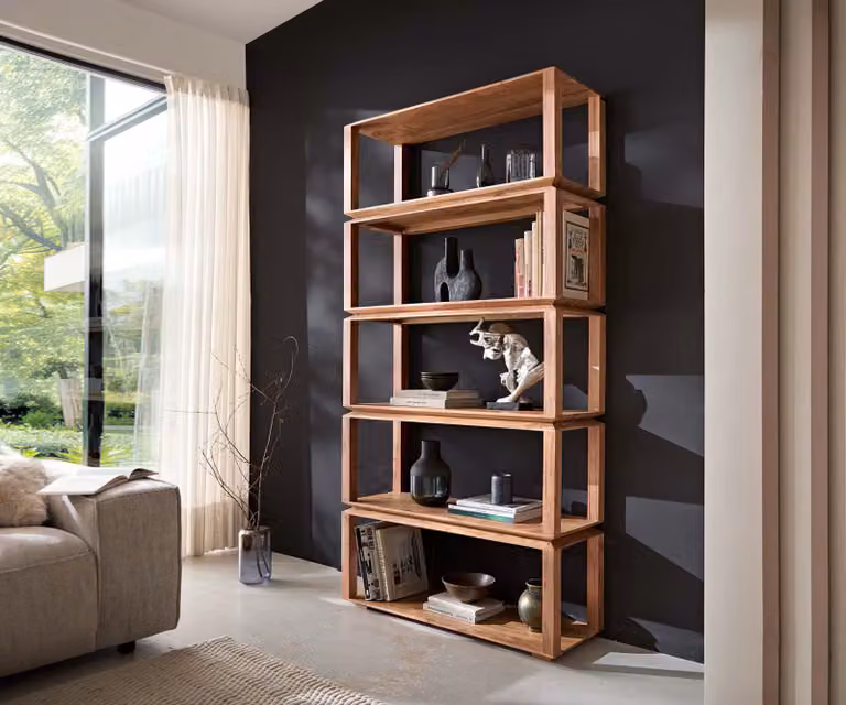 DELIFE Staande kast Sakura Acacia Natuur Bruin met 5 vakken B: 100 cm, D: 35 cm, H: 198 cm