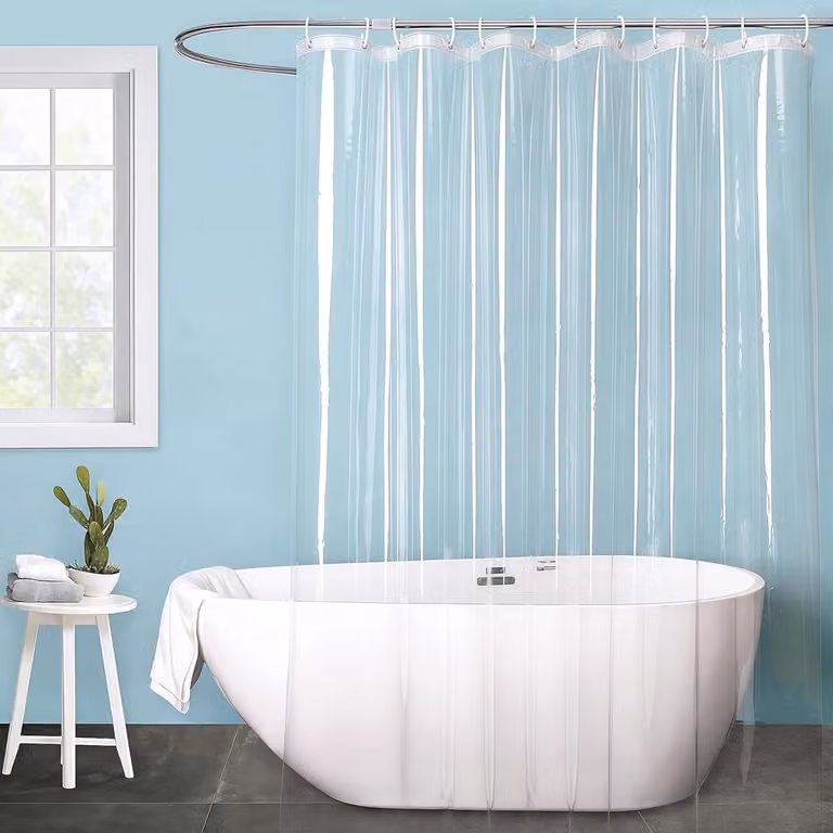 Doorzichtig en schimmelwerend doucherolgordijn voor badkuip en douche, inclusief 12 ringen, B/D/H: 180 x 200 cm