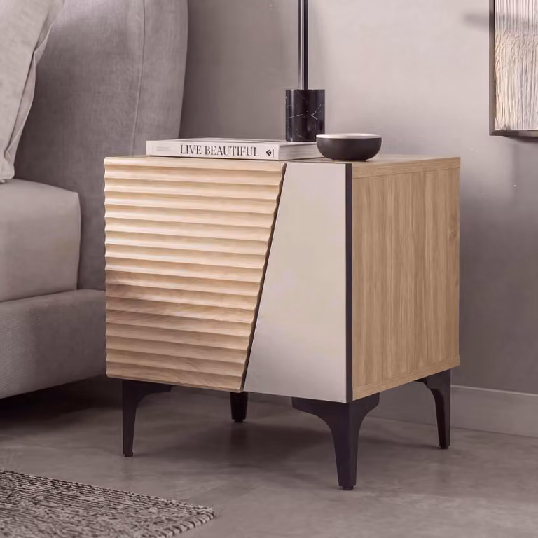 Mendler Nachtkastje HWC-Q83 met 3D-structuur in eikenlook, B/D/H: 50 x 45 x 42 cm