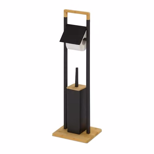 Relaxdays Bamboe WC-set met toiletborstel en reserverolhouder, zwart of wit