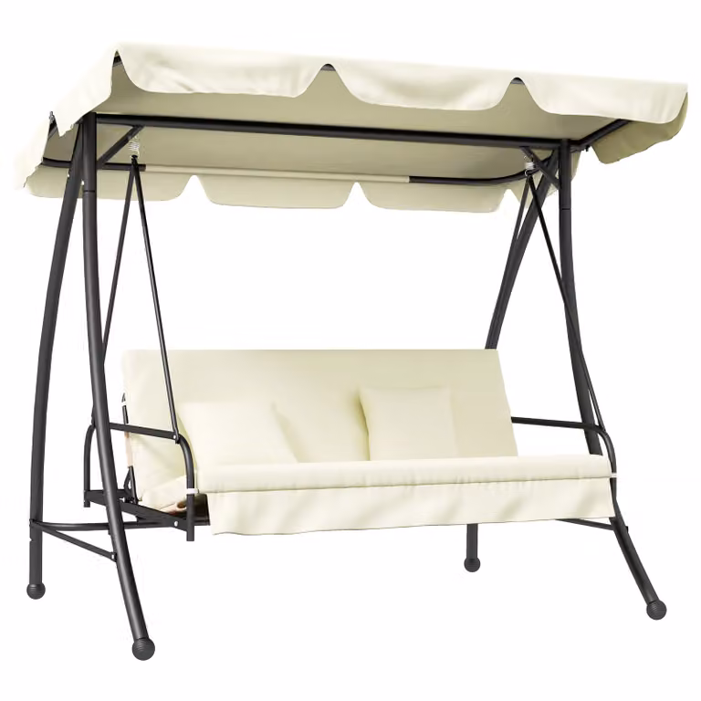 Outsunny Hollywoodschommel Wit - 3 Zits Schommelbank met Ligfunctie - B/D/H: 200 x 125 x 170 cm