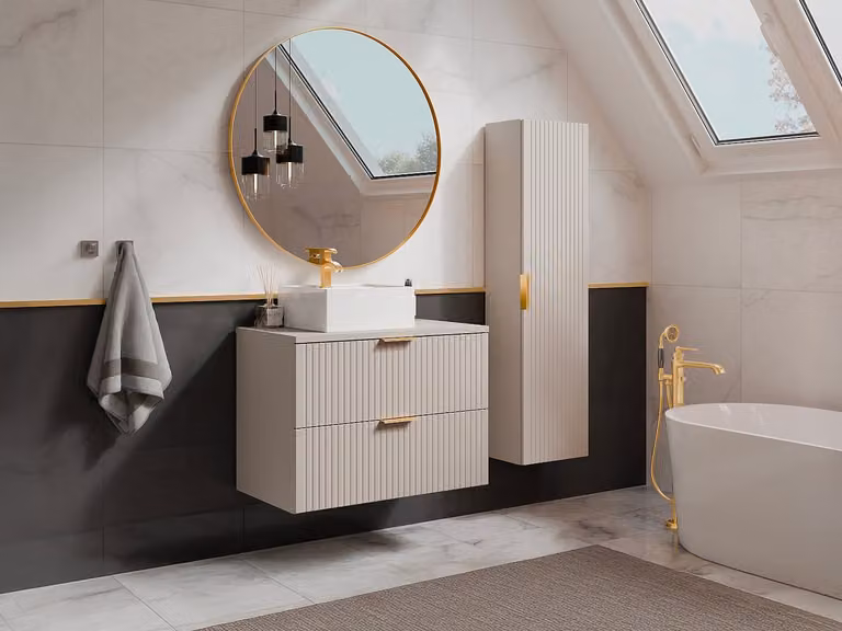 Zevara Zwevend badkamerkolom - Beige - Geribbeld - Hoogte: 140 cm